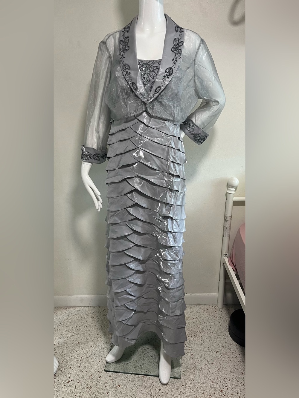 Nina Silver Layered Ruffle Maxi Skirt